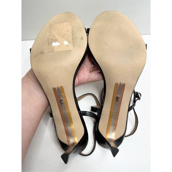 Sam Edelman Sandals Womens Size 9.5 Black Croc Embossed Faux Leather‎ Dara Heels - Picture 9 of 9